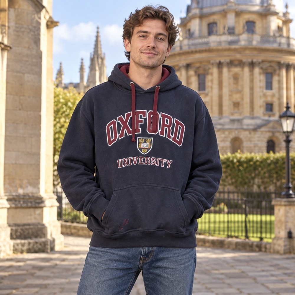 Oxford University L Navy Burgundy Crest Pullover Hoodie Collegiate Academia